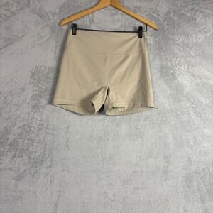 Crz Yoga High Waisted Ruched Scrunch Butt Athletic Shorts Beige‎ Tan Size L